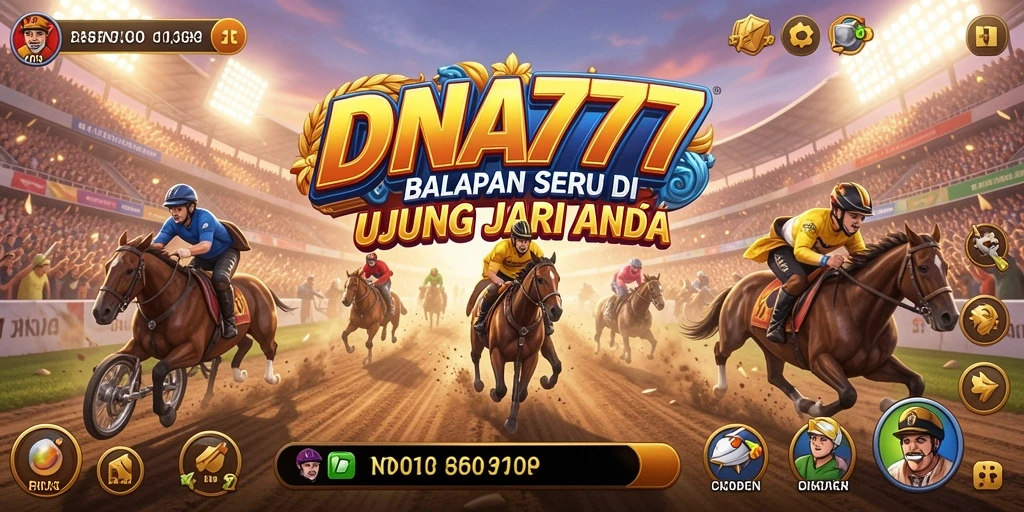 Tangkapan layar utama menunjukkan aksi balapan yang mendebarkan di DNA777.