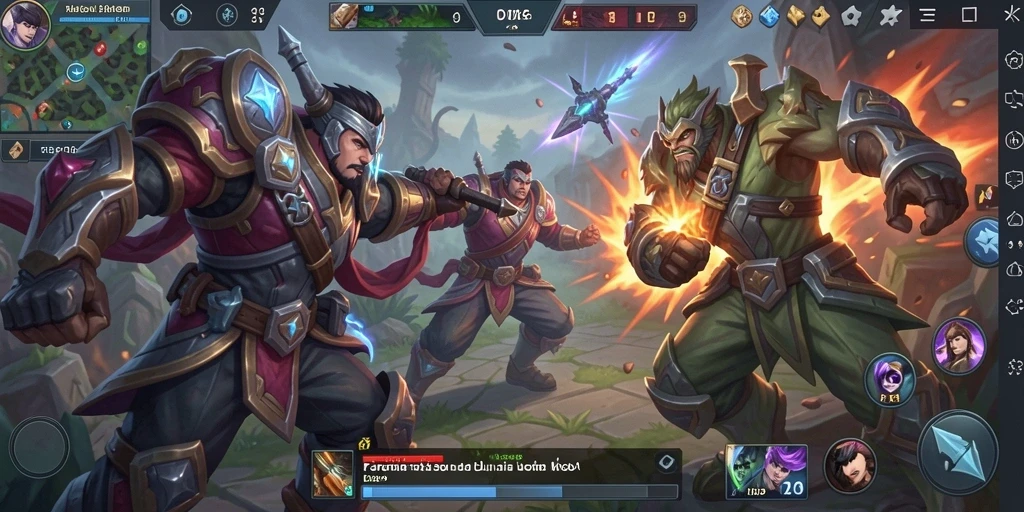 Screenshot F32 menampilkan aksi pertarungan seru dalam arena MOBA.