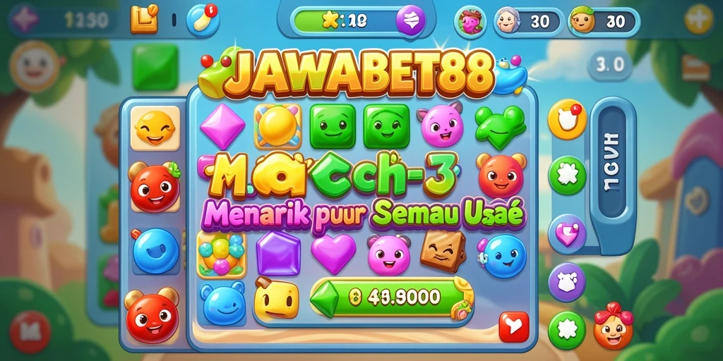 Tampilan gameplay seru dalam pertandingan Match-3 JAWABET88.